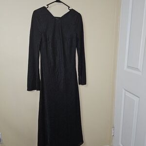 AllSaints Black Textured Maxi Dress Long Sleeve V-Neck Size US 8 NWT
